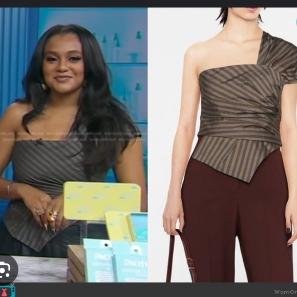 Tory Burch Stripe Wrap One Shoulder Top - Picture 2 of 10